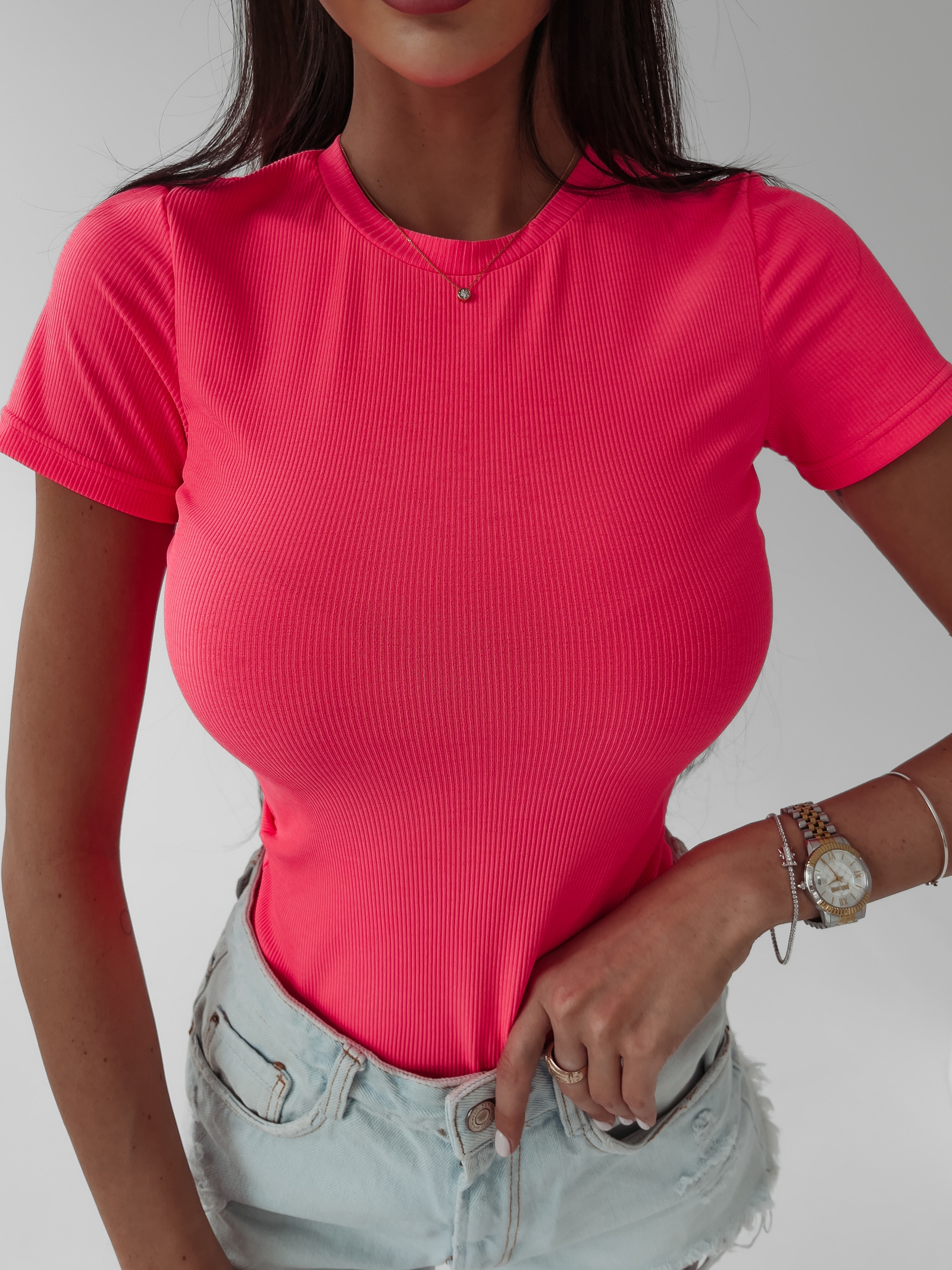 Bluzka klasyczna t-shirt basic Eter Ola Voga neonowy róż