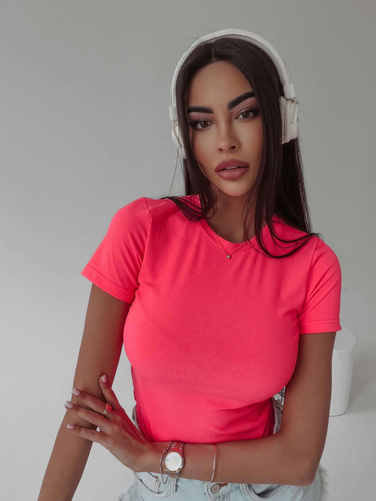 Bluzka klasyczna t-shirt basic Eter Ola Voga neonowy róż