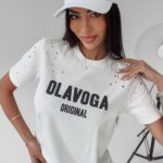 T-shirt z wycięciami Jo Ola Voga ecru