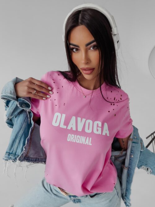 T-shirt z wycięciami Jo Ola Voga różowy