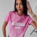 T-shirt z wycięciami Jo Ola Voga różowy