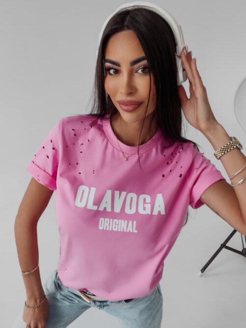 T-shirt z wycięciami Jo Ola Voga różowy