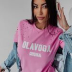 T-shirt z wycięciami Jo Ola Voga różowy