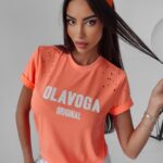 T-shirt z wycięciami Jo Ola Voga łososiowy