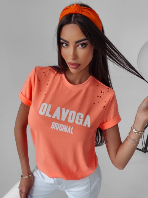 T-shirt z wycięciami Jo Ola Voga łososiowy