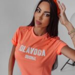 T-shirt z wycięciami Jo Ola Voga łososiowy