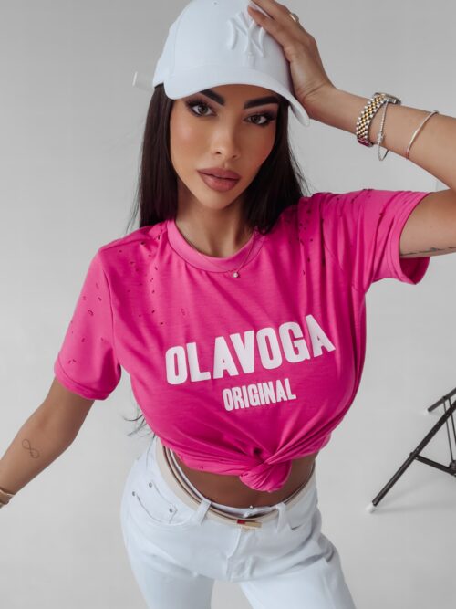 T-shirt z wycięciami Jo Ola Voga amarantowy