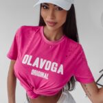 T-shirt z wycięciami Jo Ola Voga amarantowy