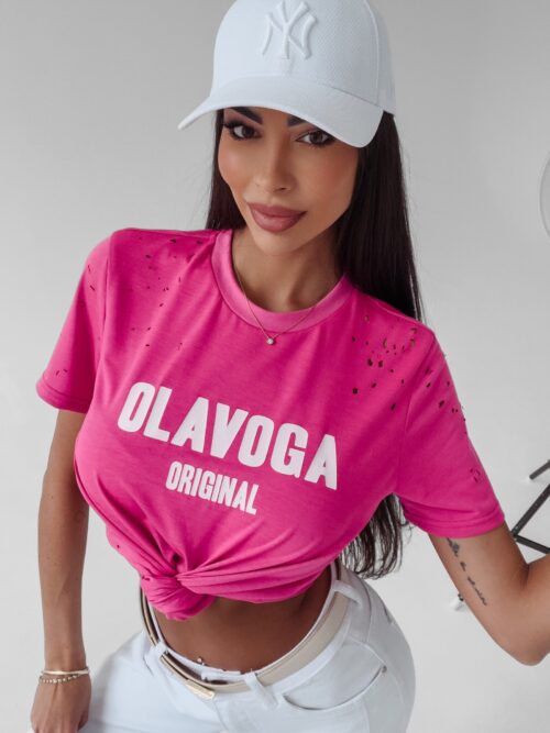 T-shirt z wycięciami Jo Ola Voga amarantowy