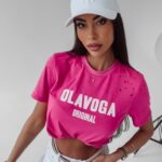 T-shirt z wycięciami Jo Ola Voga amarantowy