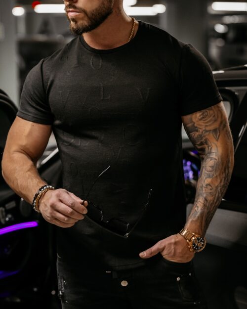 T-shirt tłoczony męski Manus Ola Voga czarny