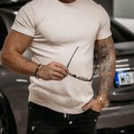 T-shirt tłoczony męski Manus Ola Voga beżowy