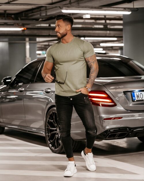 T-shirt tłoczony męski Manus Ola Voga khaki