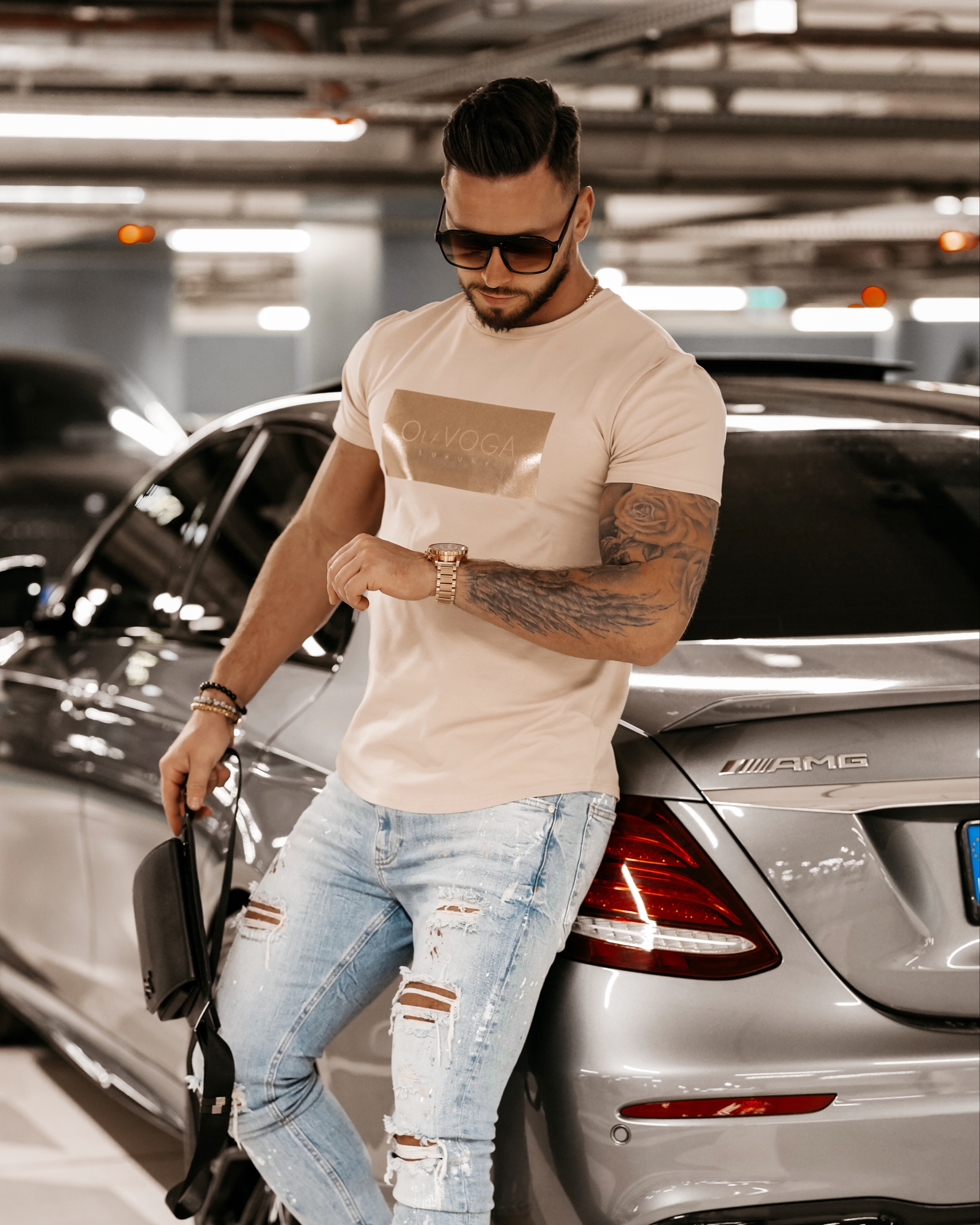 T-shirt męski logowany Martin Ola Voga beżowy