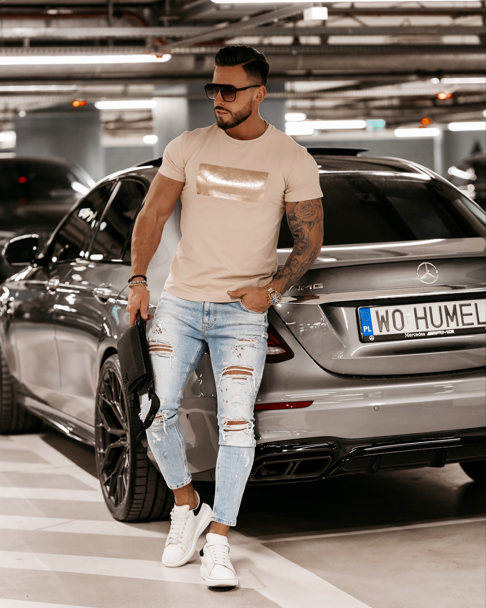 T-shirt męski logowany Martin Ola Voga beżowy