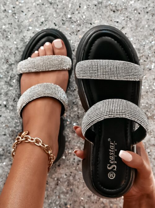 Klapki z błyskotkami Madam Visco czarne