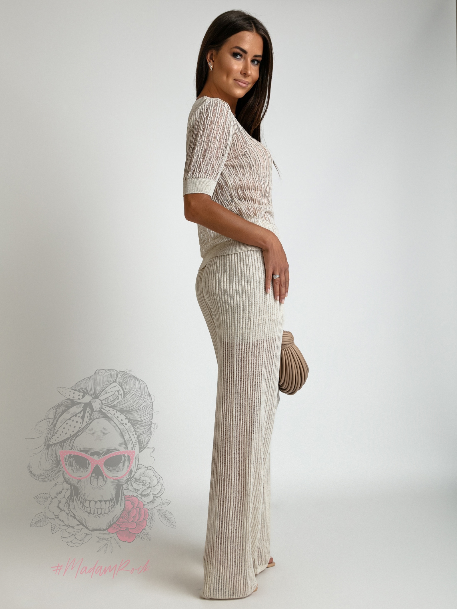 Spodnie wakacyjne ażurowe Mykhos beżowe