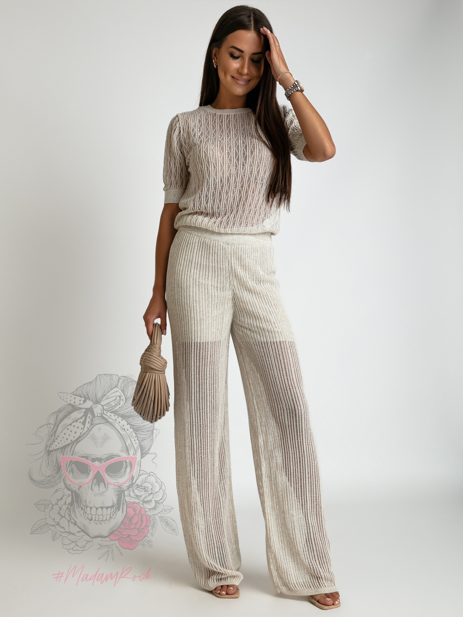 Bluzka wakacyjna ażurowa Mykhos beżowa Bluzka wakacyjna ażurowa Mykhos beżowa