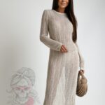 Sukienka wakacyjna ażurowa Mykhos beżowa