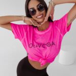 T-shirt bawełniany Dois Ola Voga neonowy róż