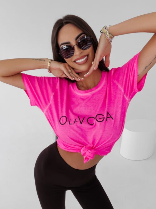 T-shirt bawełniany Dois Ola Voga neonowy róż