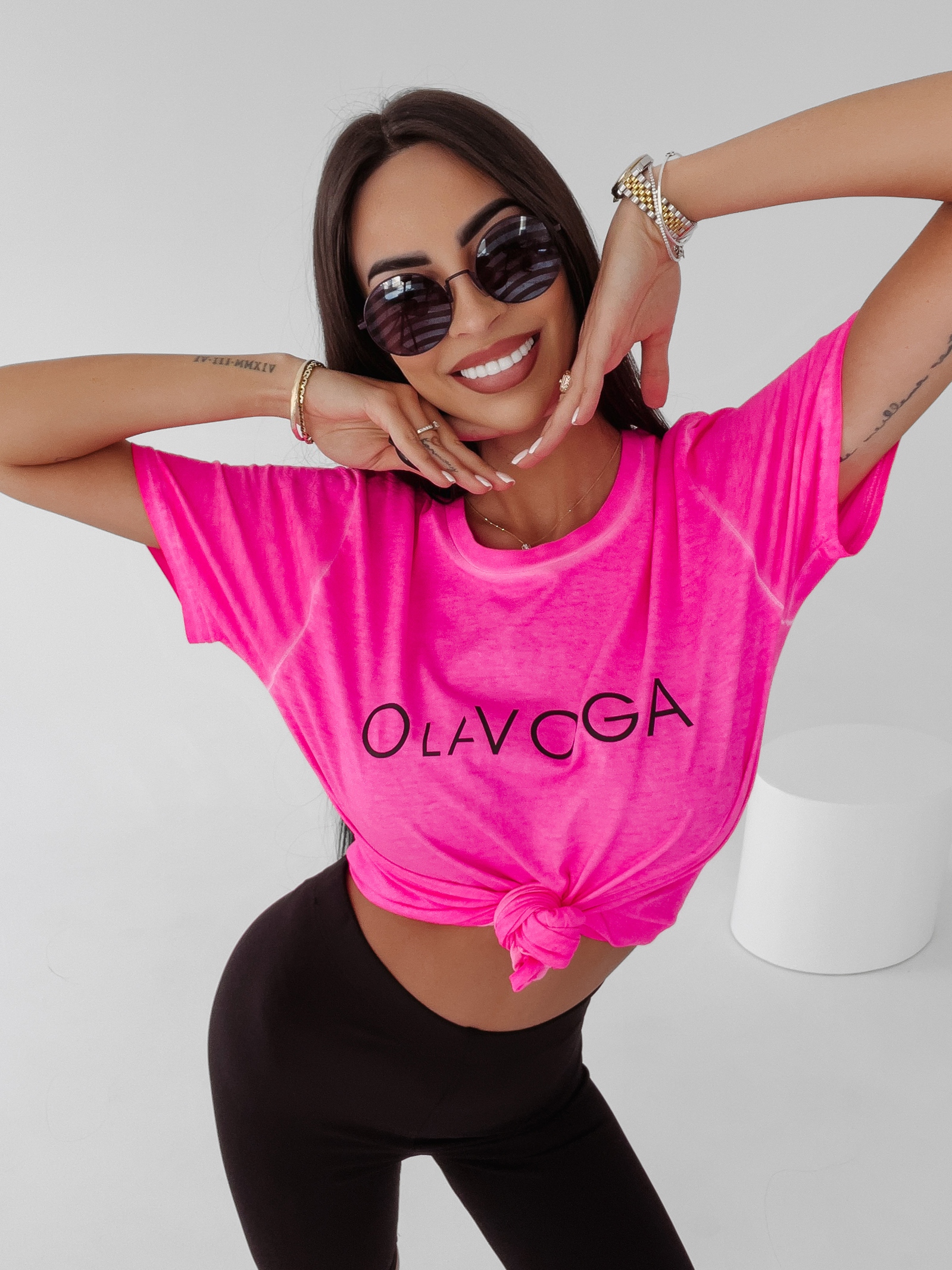 T-shirt bawełniany Dois Ola Voga neonowy róż