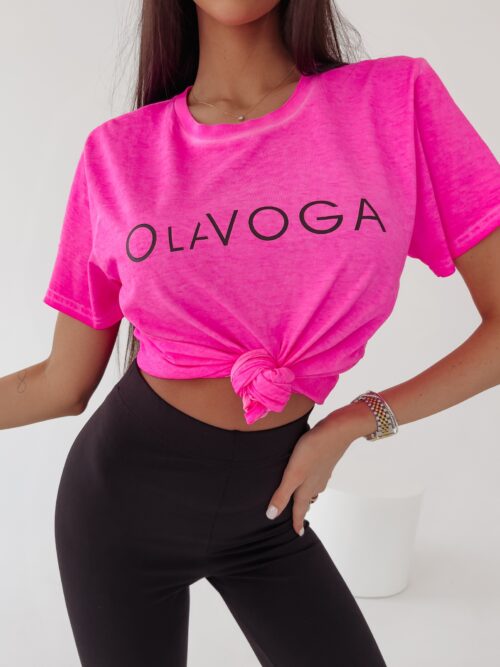 T-shirt bawełniany Dois Ola Voga neonowy róż