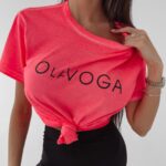 T-shirt bawełniany Dois Ola Voga neonowy koral
