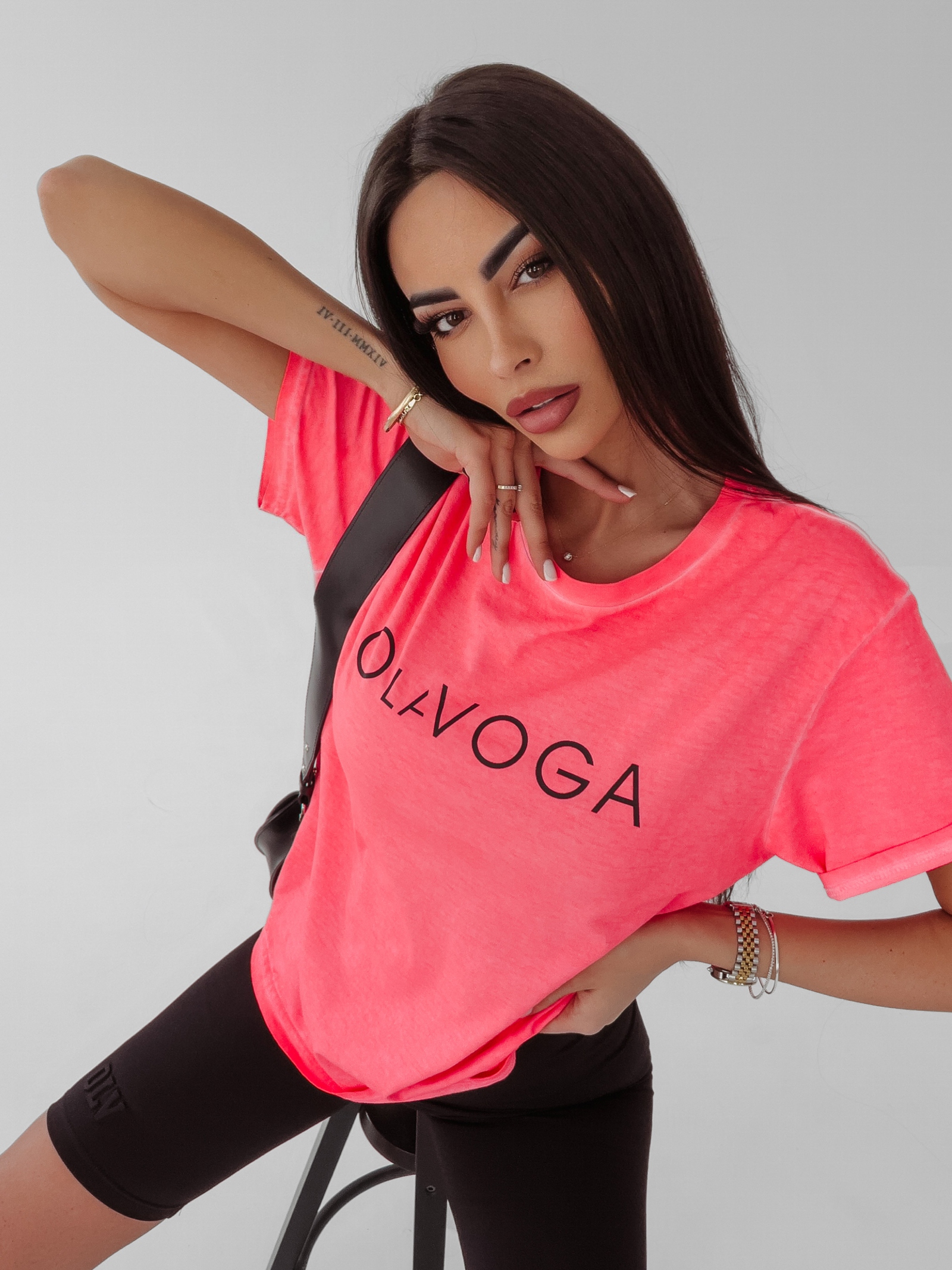 T-shirt bawełniany Dois Ola Voga neonowy koral T-shirt bawełniany Dois Ola Voga neonowy koral