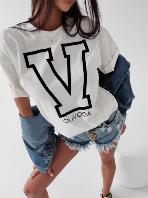 T-shirt z nadrukiem Vitalia Ola Voga ecru