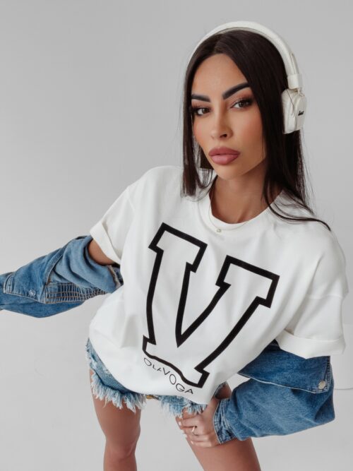T-shirt z nadrukiem Vitalia Ola Voga ecru
