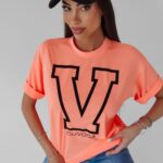 T-shirt z nadrukiem Vitalia Ola Voga łososiowy