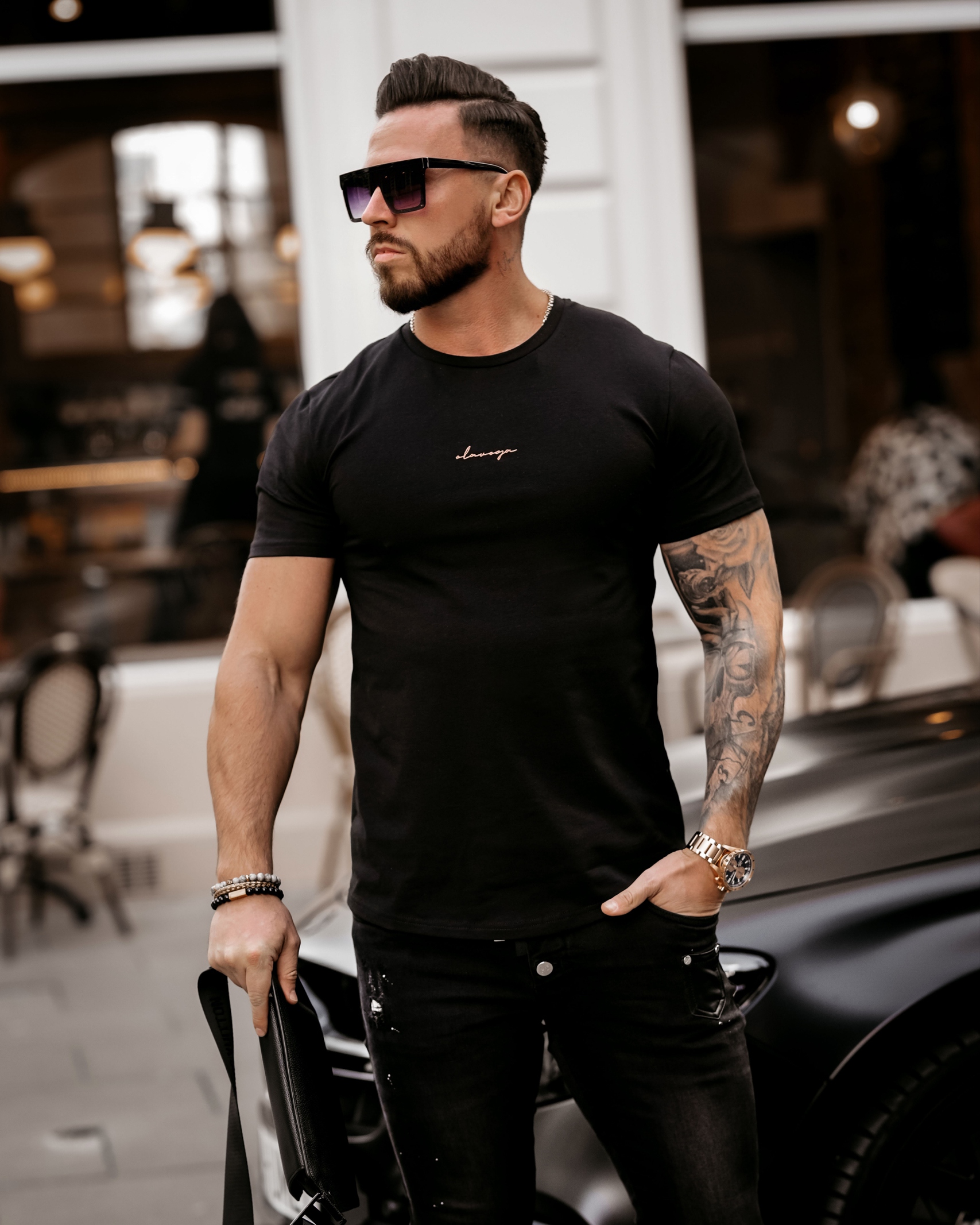 T-shirt bawełniany męski Aron Ola Voga czarny