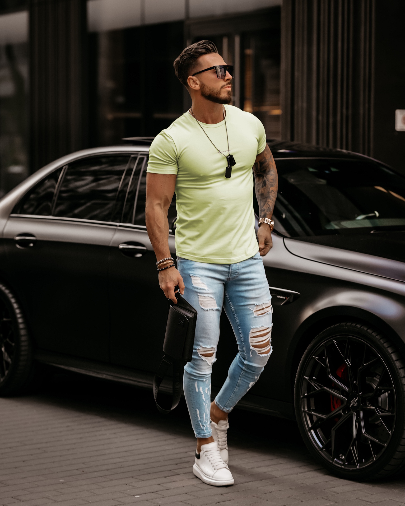 T-shirt bawełniany męski Aron Ola Voga limonkowy