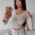 Bluzka prążkowana Cassi Ola Voga beżowa