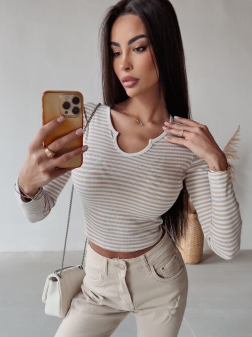 Bluzka prążkowana Cassi Ola Voga beżowa