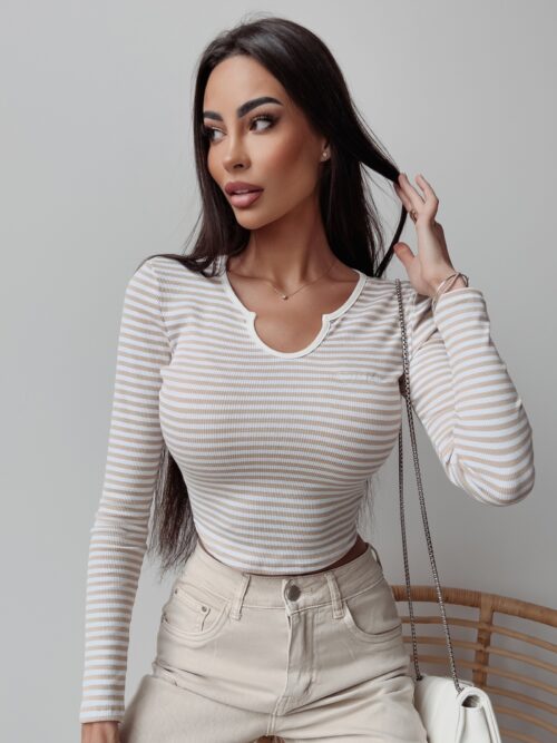 Bluzka prążkowana Cassi Ola Voga beżowa