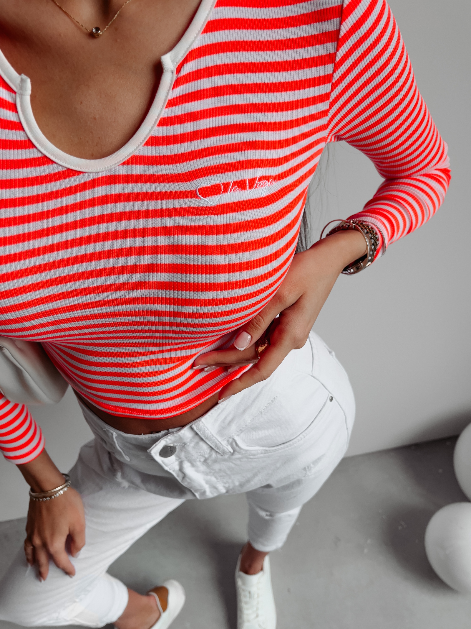 Bluzka prążkowana Cassi Ola Voga neonowy róż