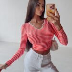 Bluzka prążkowana Cassi Ola Voga neonowy róż