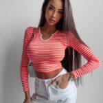 Bluzka prążkowana Cassi Ola Voga neonowy róż