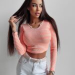 Bluzka prążkowana Cassi Ola Voga koralowa