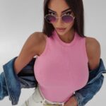 Top basic bawełniany Teja Ola Voga różowy