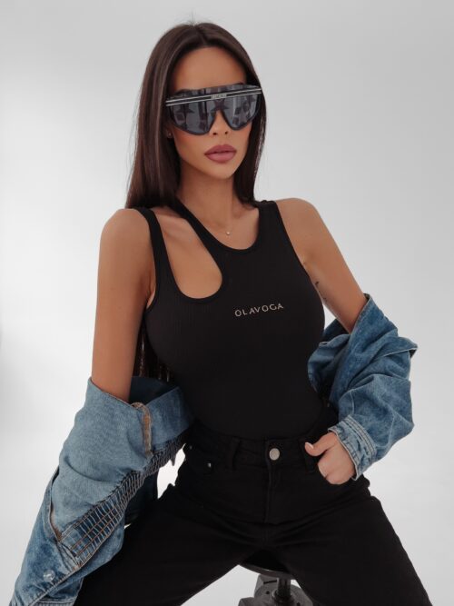 Body prążkowane z wycięciem Tajla Ola Voga czarne