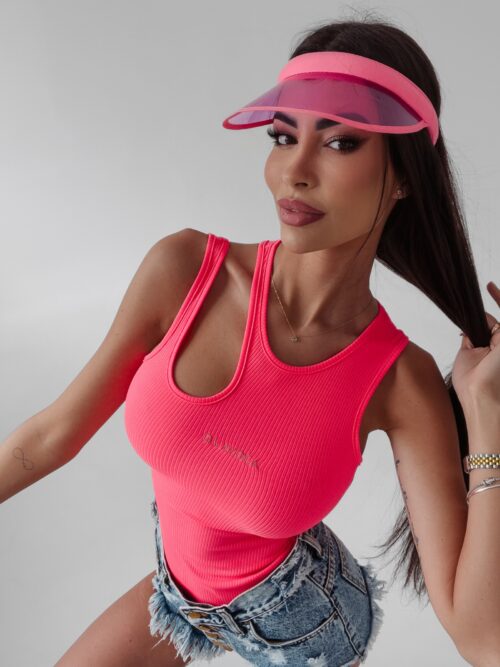 Body prążkowane z wycięciem Tajla Ola Voga neonowe różowe