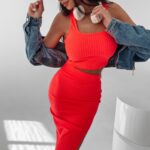 Komplet prążkowany Goja Ola Voga neonowy róż