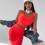 Komplet prążkowany Goja Ola Voga neonowy róż