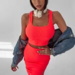 Komplet prążkowany Goja Ola Voga neonowy róż