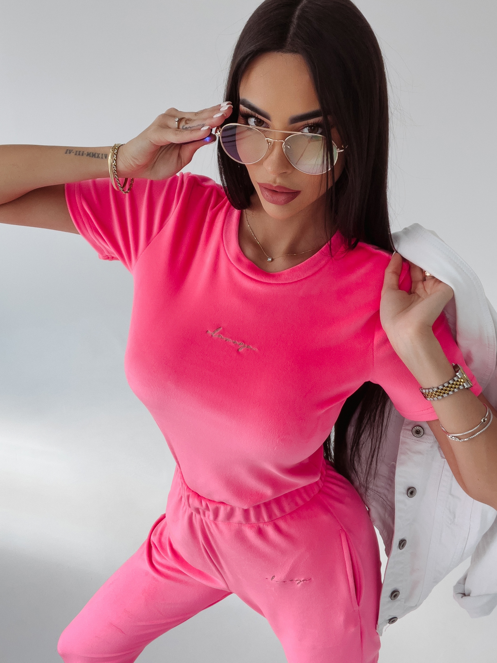 Komplet welurowy Mala Ola Voga różowy