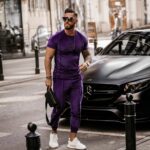 Komplet męski welurowy Luca Ola Voga śliwkowy