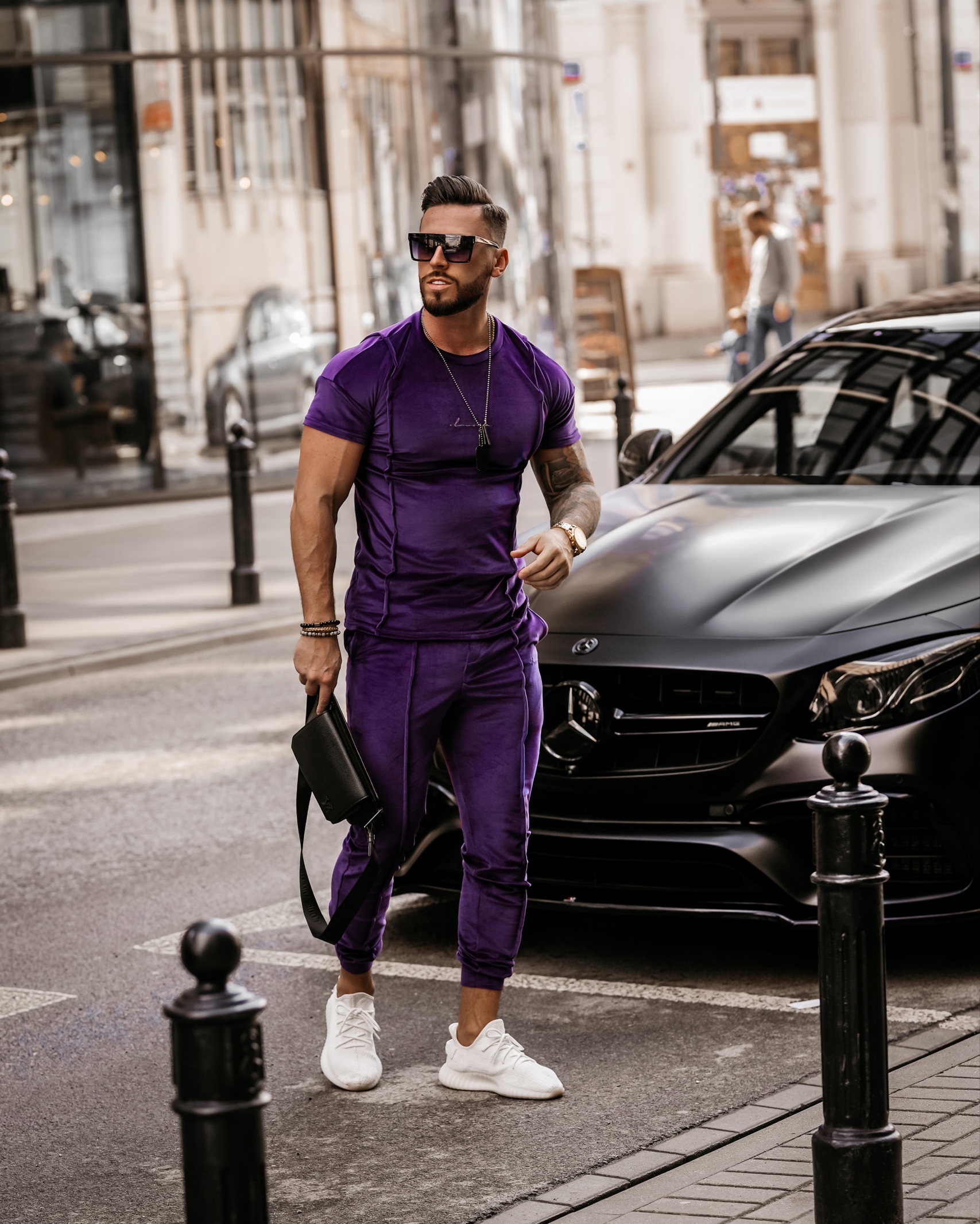 Komplet męski welurowy Luca Ola Voga śliwkowy